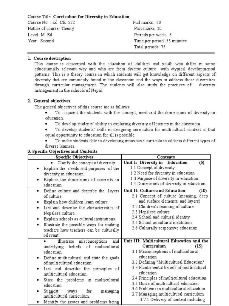 Diversity in Education Curriculum Guide | PDF | Inclusion (Education ...