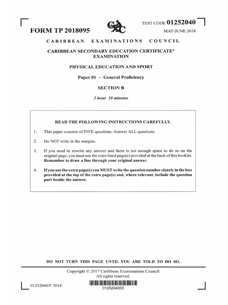 CSEC Physical Education P1B MJ-2018 | PDF | Health Sciences