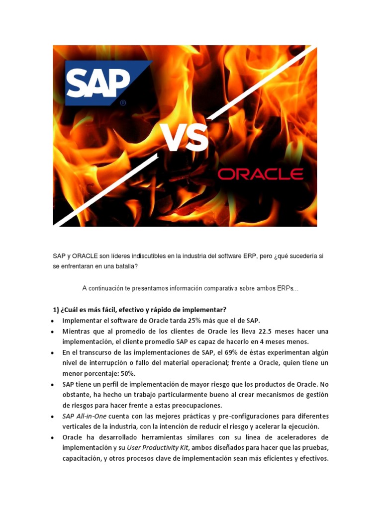 SAP vs Oracle: Comparativa ERP Detallada | PDF | Oracle Corporation ...