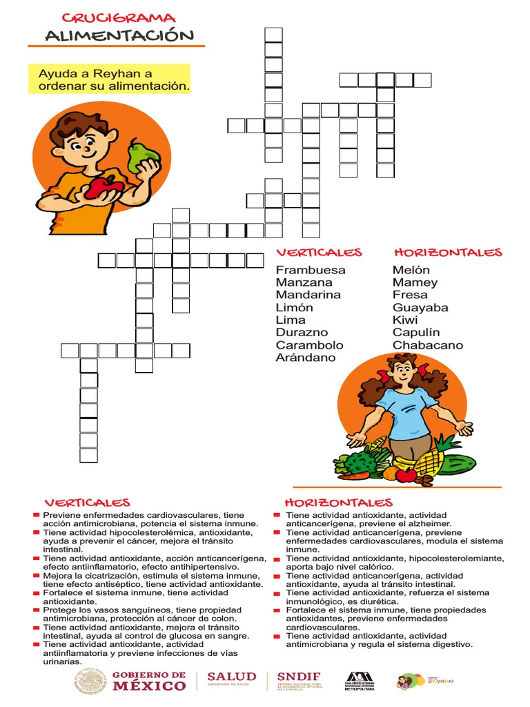 Crucigrama ALIMENTACIÓN 01 PDF Antioxidante Sistema inmune