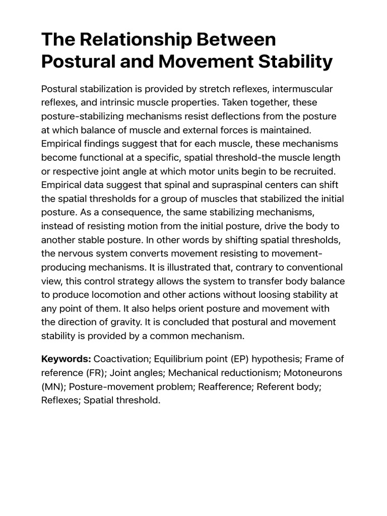 The Relationship Between Postural and Movement Stability - PubMed | PDF ...