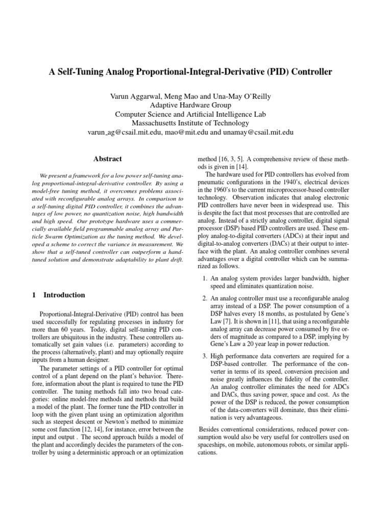 Pid Self Tuning | PDF | Control Theory | Analog To Digital Converter