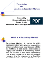 Presentation On Securities Transaction in Secondary Markets: Securities and Exchange Commission