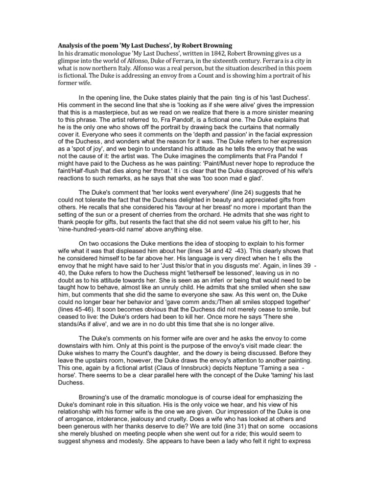 my last duchess analysis | Poetry
