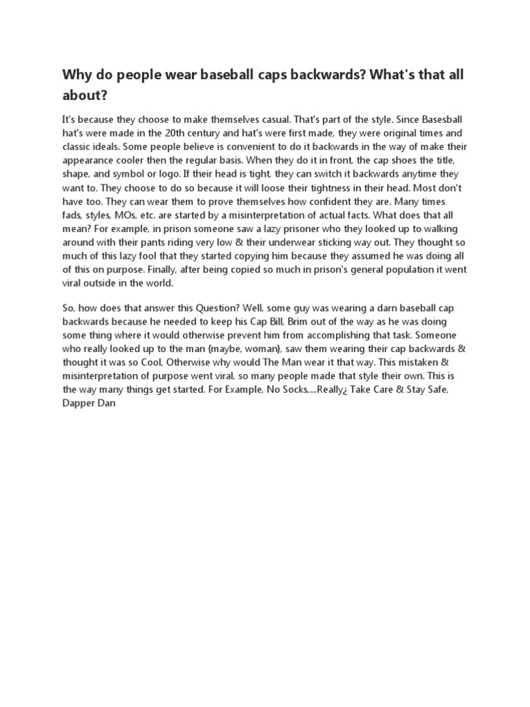 Why Do People Wear Baseball Caps Backwards PDF