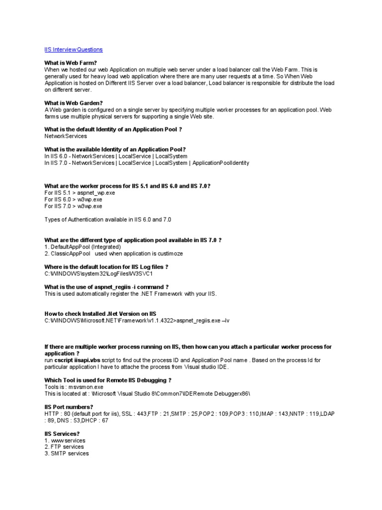 IIS Interview Questions | PDF | Internet Information Services | World ...
