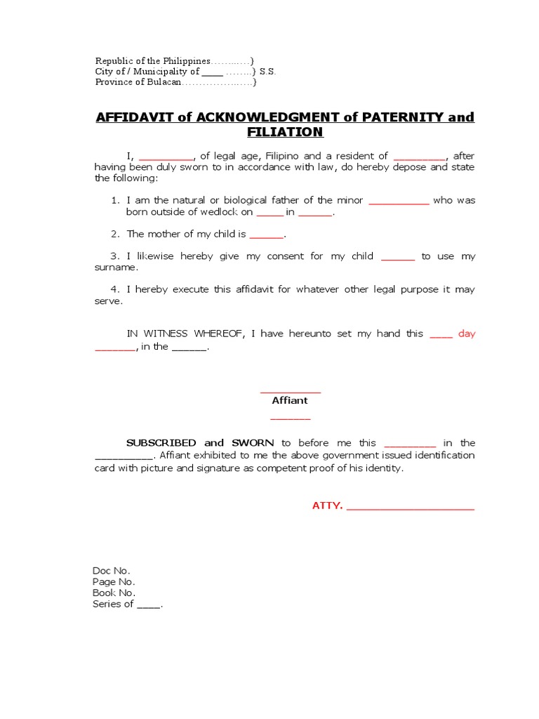 Affidavit of Acknowledgment of Paternity | PDF