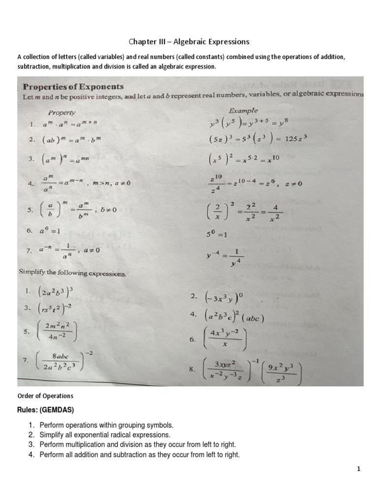 Understanding Algebraic Expressions | PDF | Teaching Methods ...