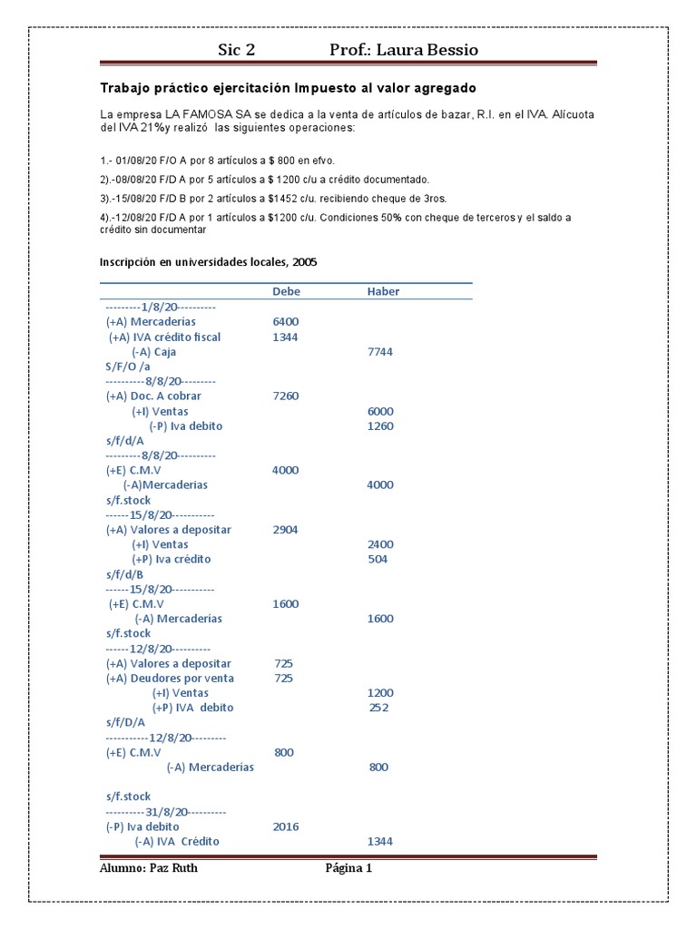 Ejercicios Prácticos de IVA y CMV | PDF | Impuesto al valor agregado ...