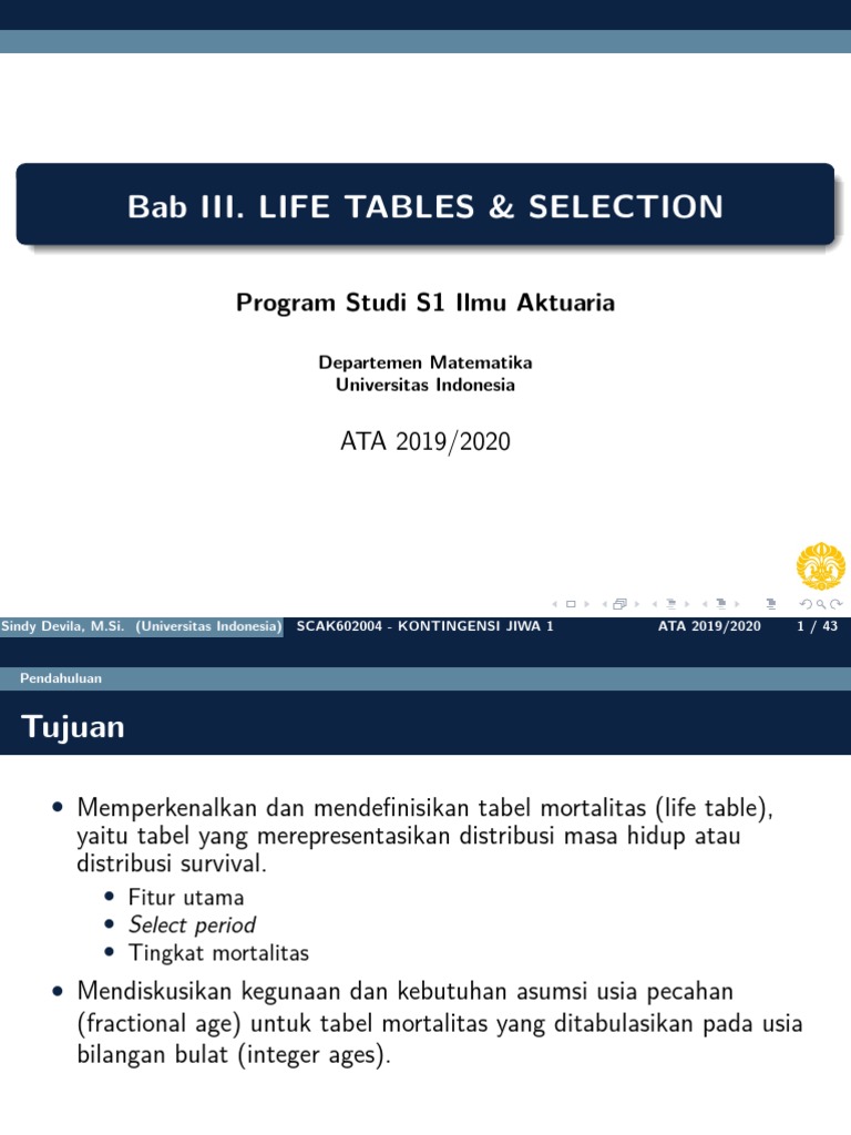 Tabel Mortalitas dan Asumsi UDD | PDF | Metode & Bahan Ajar