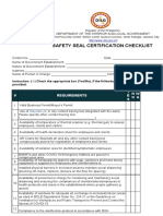 Safety Seal Certification Checklist: # Requirements Y E S N O N/ A