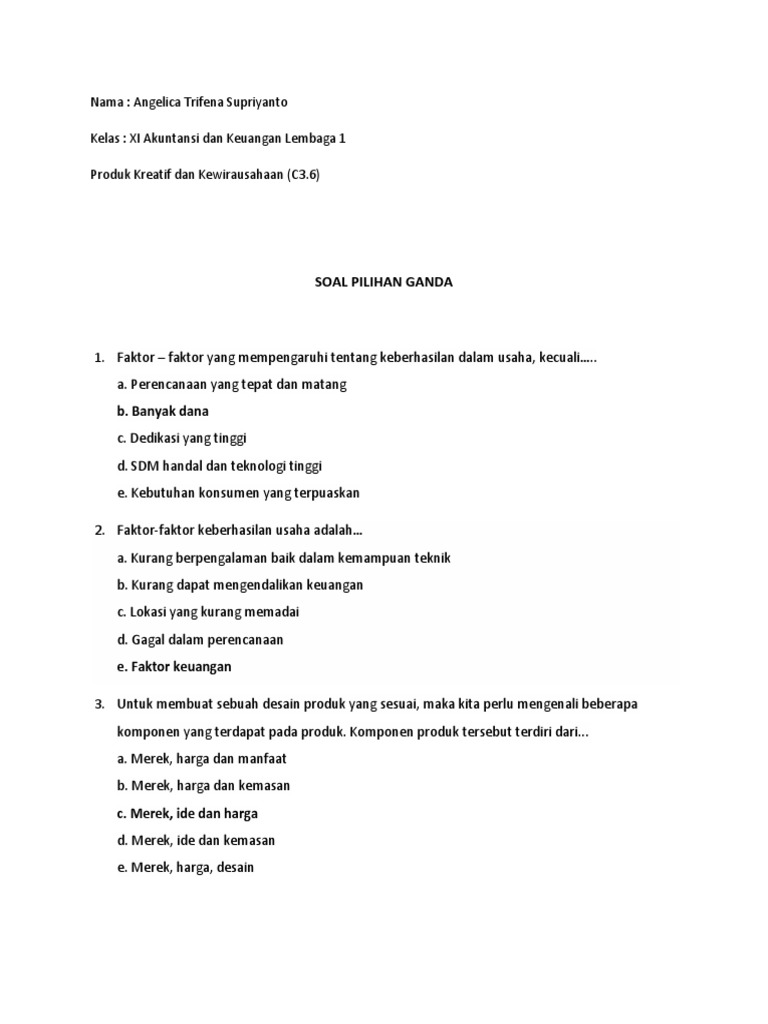 30 Soal Peluang Usaha Pdf