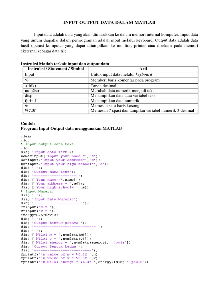Bahan Matlab (Input Output Data Dalam Matlab) | PDF | Metode & Bahan ...