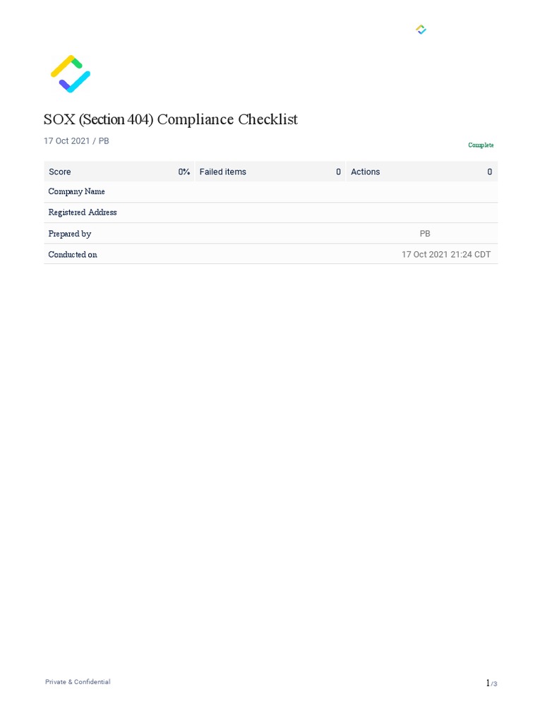 SOX 404 Compliance Checklist PDF Business