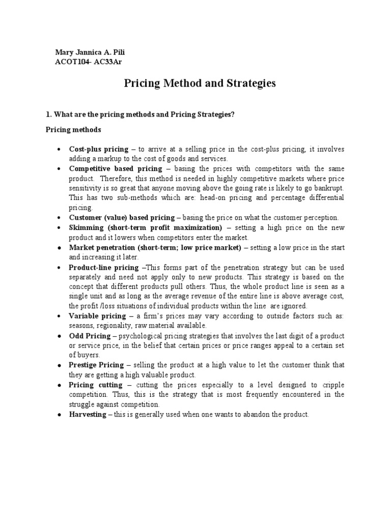 Pricing Methods & Strategies Guide | PDF | Pricing | Prices