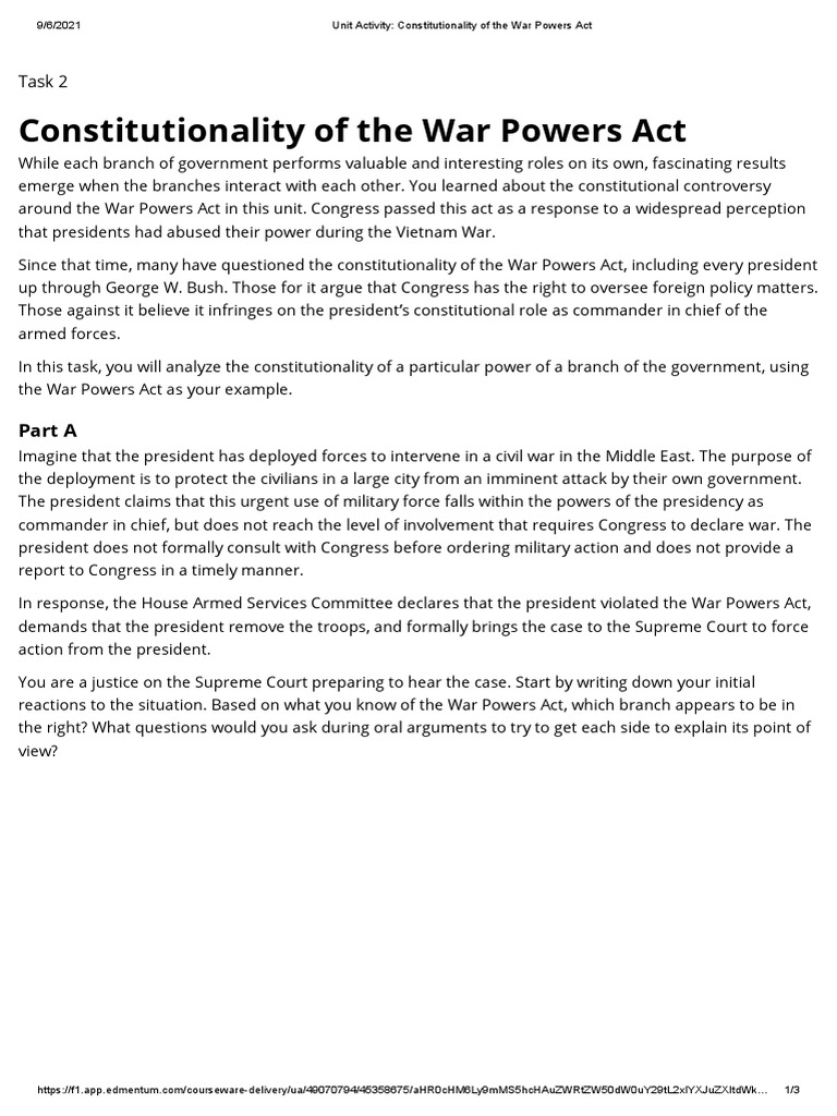 Analyzing the War Powers Act's Constitutionality | PDF | War Powers ...