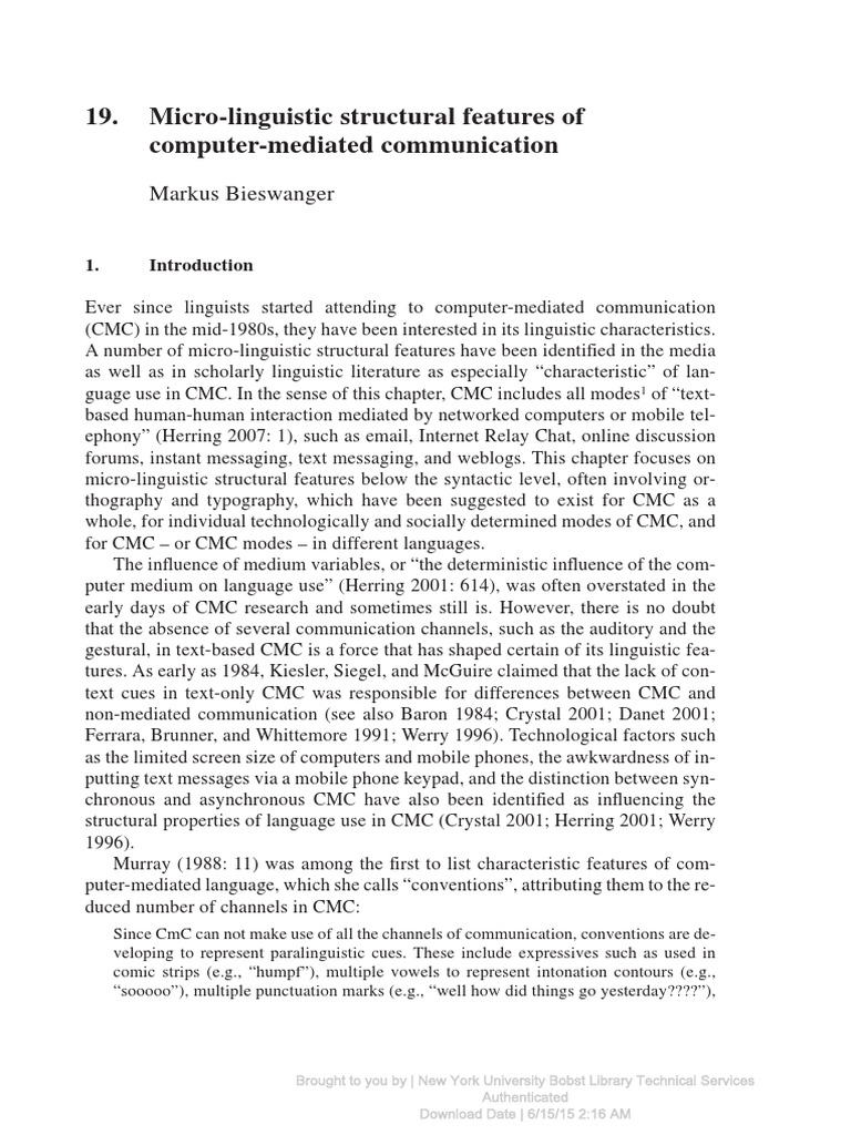 Micro-Linguistic Features in CMC | PDF | Computer Mediated ...