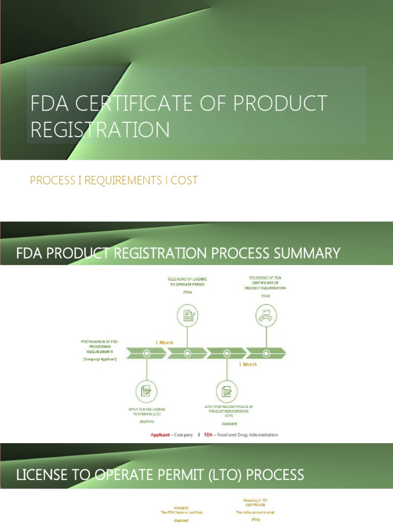 FDA Product Registration Process Guide | PDF | Food And Drug ...