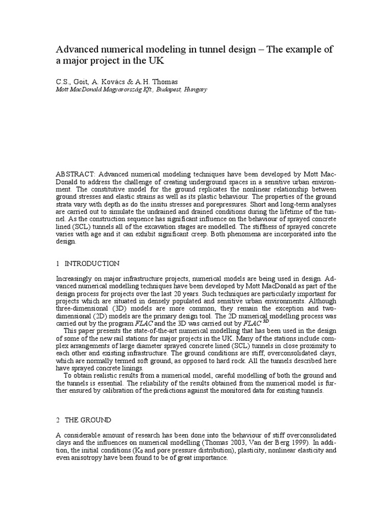 Advanced Numerical Modelling in Tunnel Design | PDF | Materials | Civil ...
