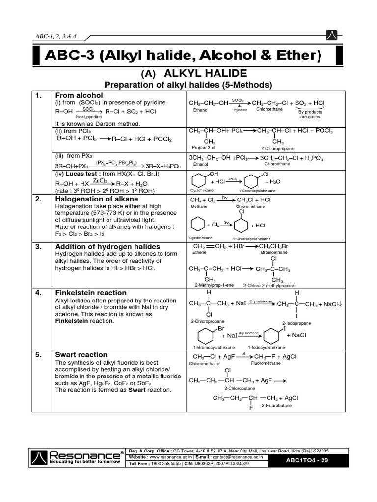 Preparation Methods of Alkyl Halides | PDF | Ether | Methyl Group