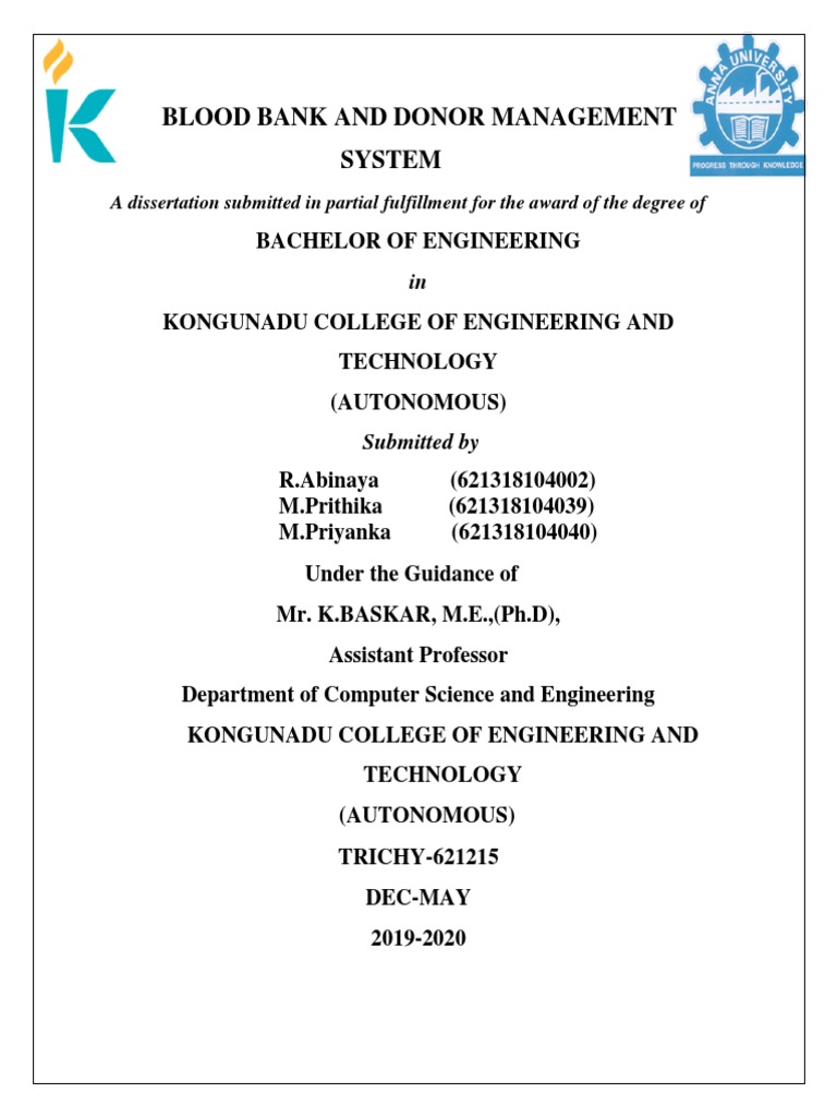 Mini Project Blood Bank and Donor Management System-Documentation | PDF ...