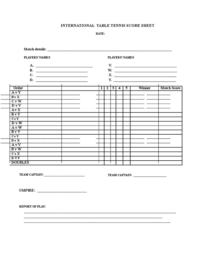 PING PONG SCORE SHEET