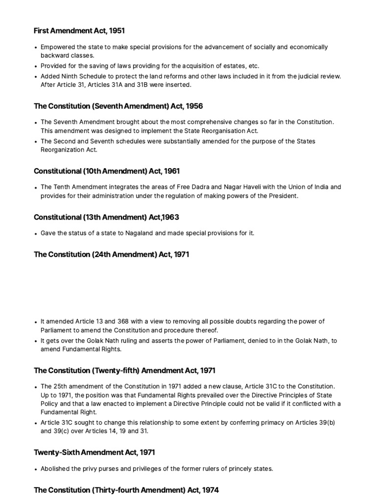 Key Amendments to Indian Constitution | PDF | Constitutional Amendment ...