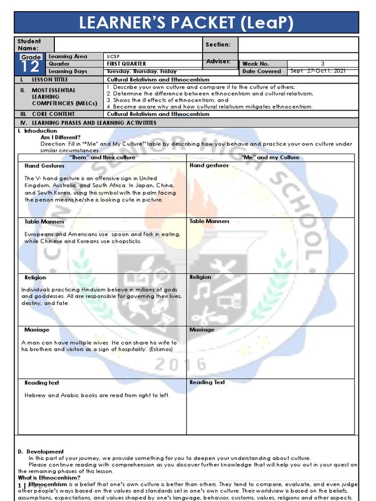 Learner'S Packet (Leap) : Student Name: Section: Subject Teacher ...