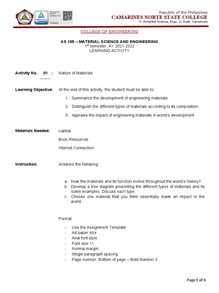 Material Science Learning Activity Guide | PDF | Teaching | Pedagogy