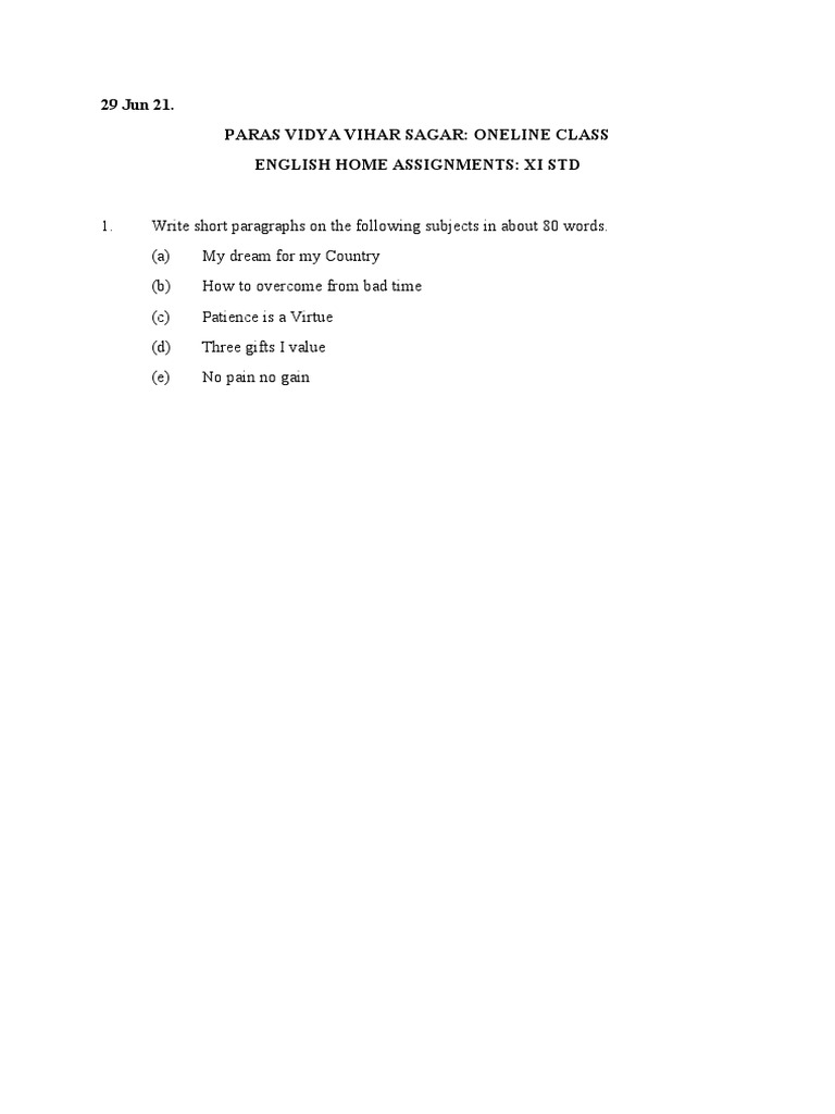 English XI Home Assignments Topics | PDF