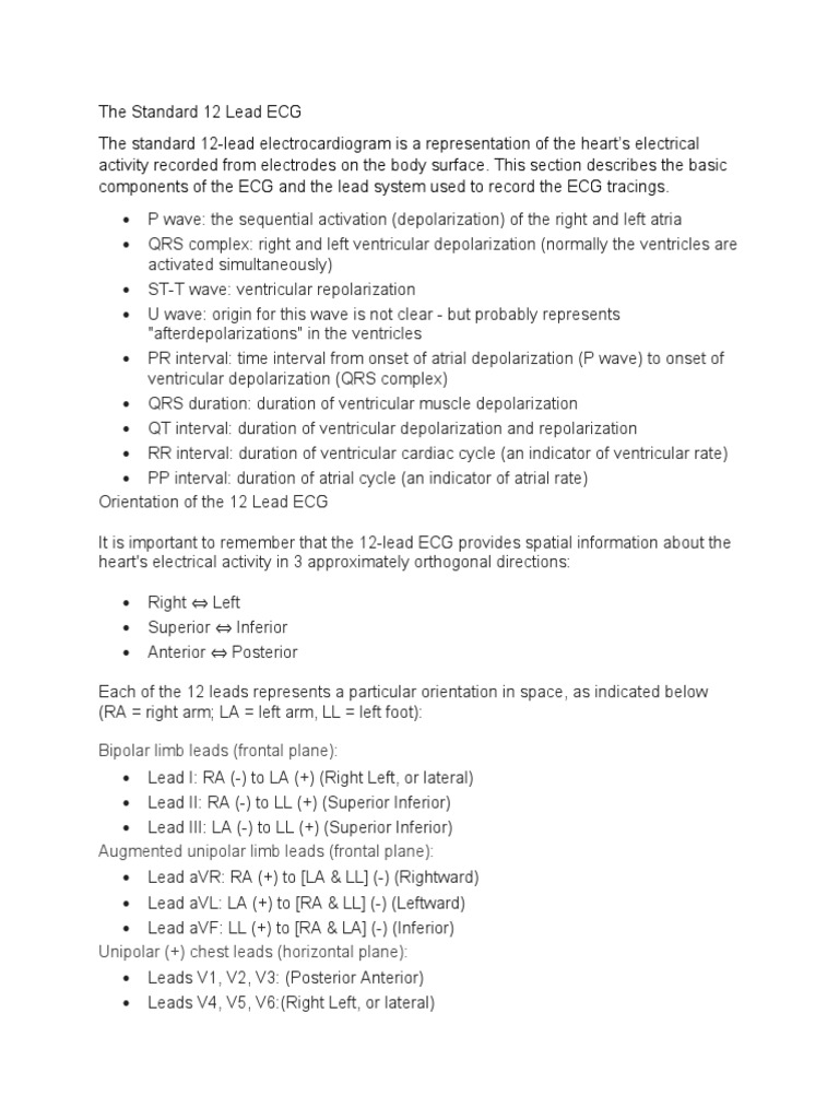 Bipolar Limb Leads (Frontal Plane) PDF Electrocardiography Cardiology