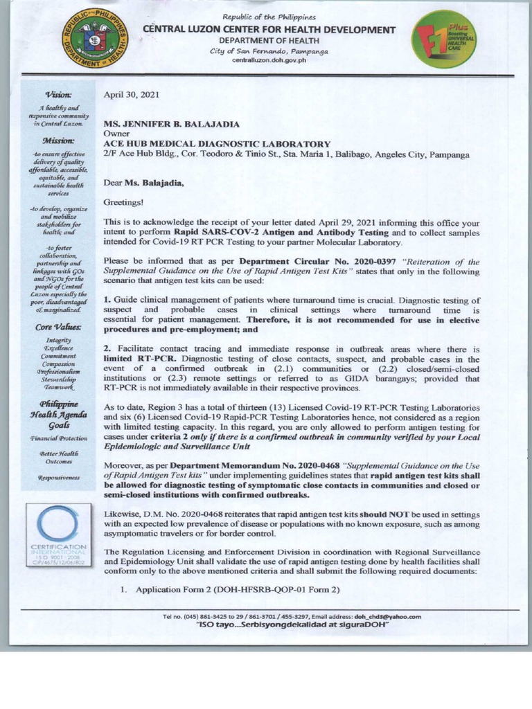 Guidelines For The Inclusion of Rapid Antigen Test | PDF | Medical ...