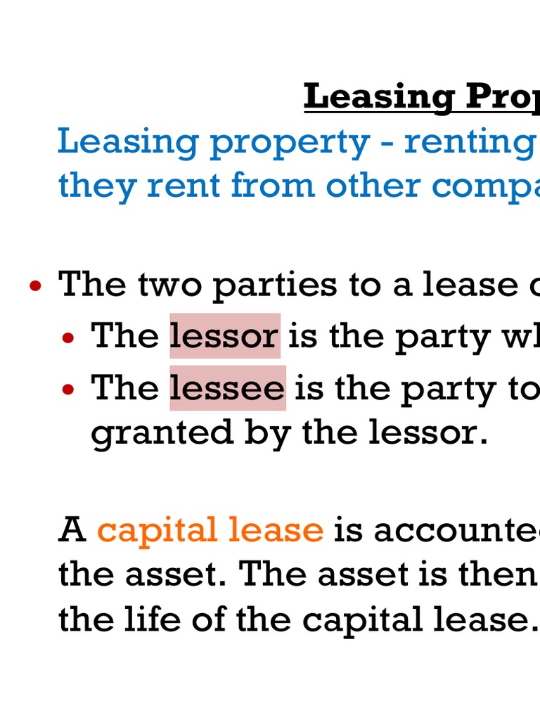 Leasing Property and Accounting for Capital Leases PDF Depreciation