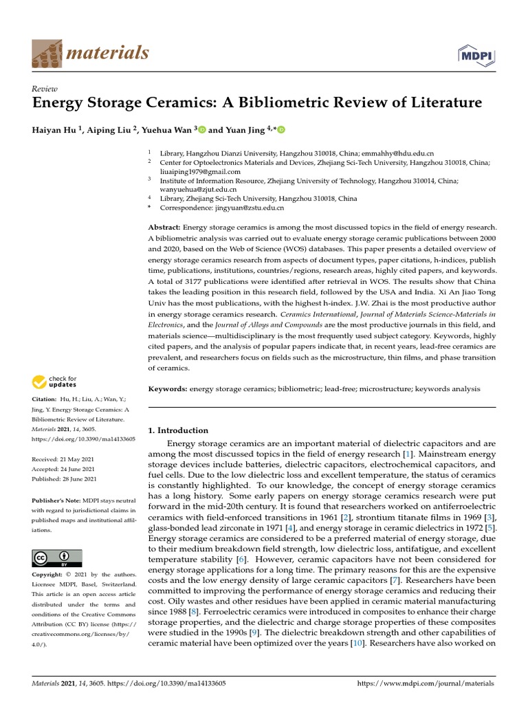 Hu 2021 Energy Storage Ceramics A Bibliomet | PDF | Capacitor | Ceramics