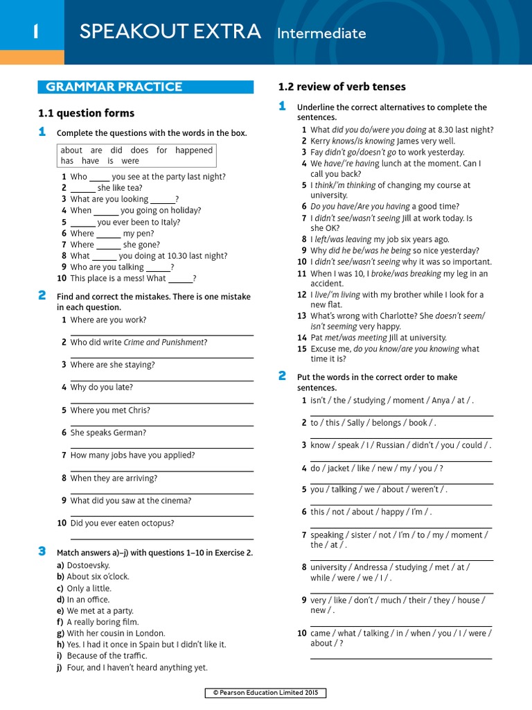 Speakout Extra Grammar Intermediate With Key 3 | PDF | Linguistics