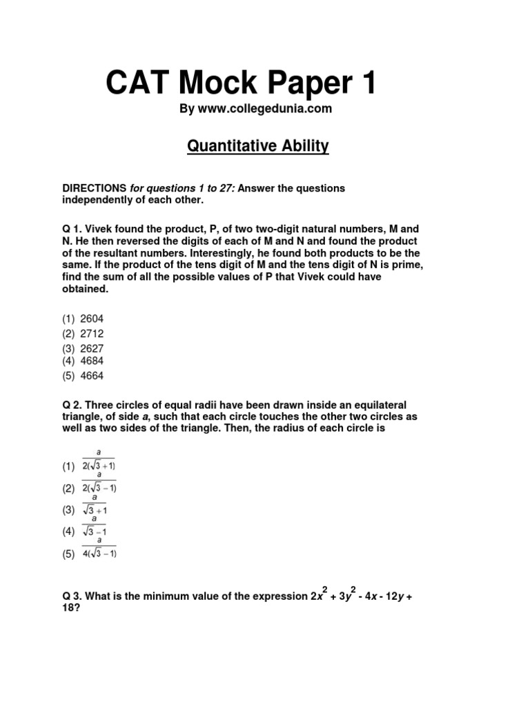 CAT Mock Paper 1: Quantitative Ability | PDF | Rectangle | Triangle