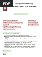 Experiment: 1.1: University Institute of Engineering Department of Computer Science & Engineering