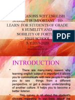 Main Reasons Why English Subject Is Important To Learn For Students of Grade 8 Humility and Nobility of Fortune High School S.Y.2019-2020