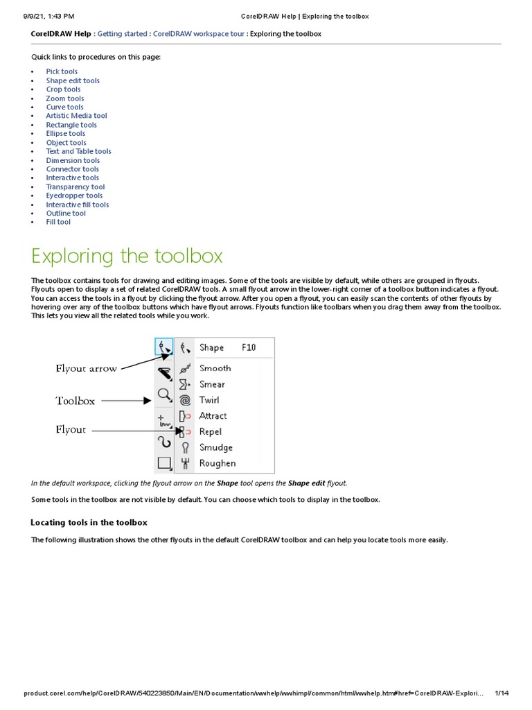 Exploring The Toolbox: Coreldraw Help | PDF | Shape | Software