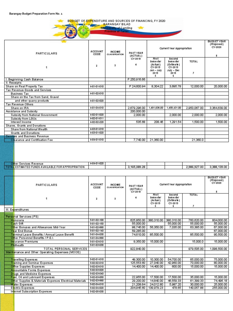 Barangay Budget Preparation Form No. 1 | PDF | Budget | Taxes