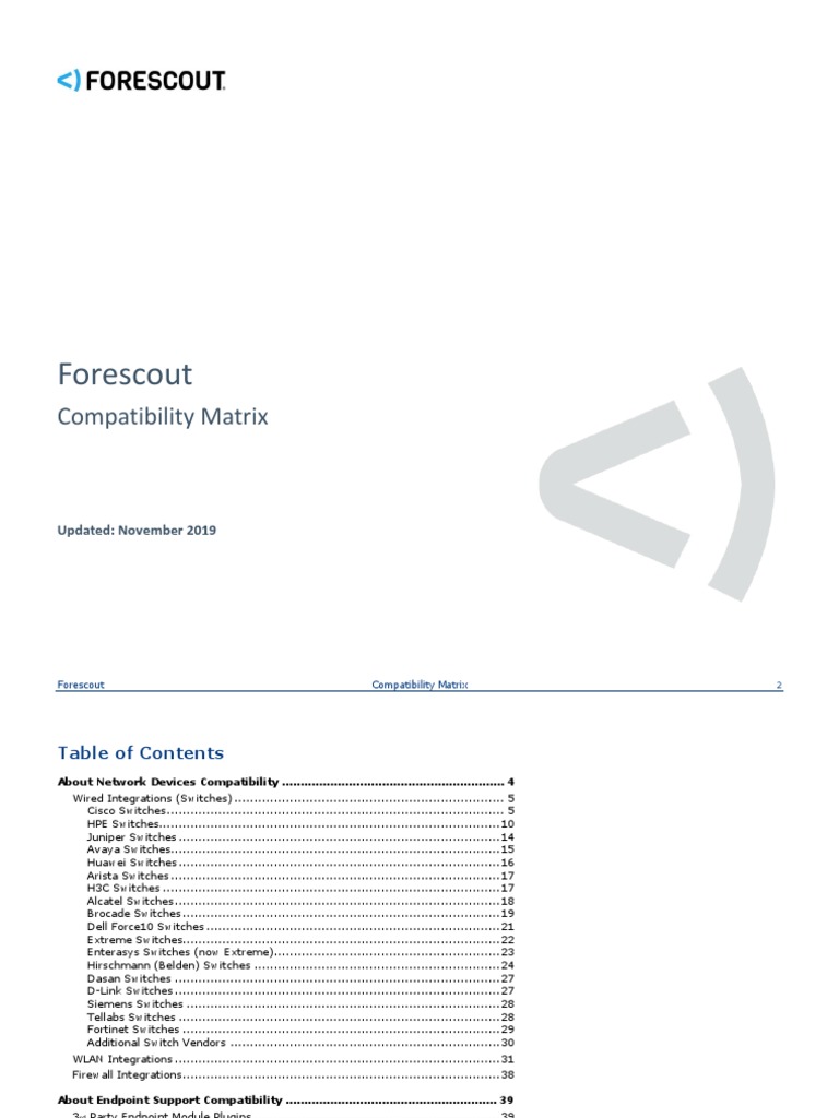 Forescout Compatibility Matrix | PDF | Network Switch | Computer Network