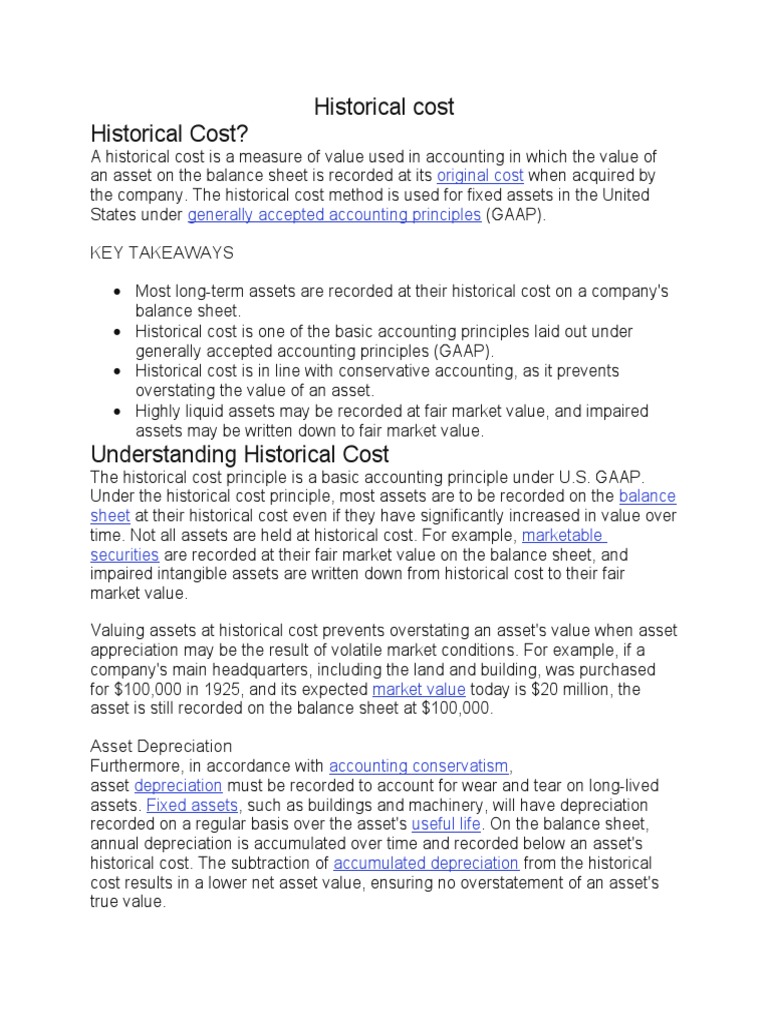 Historical Cost PDF Historical Cost Depreciation