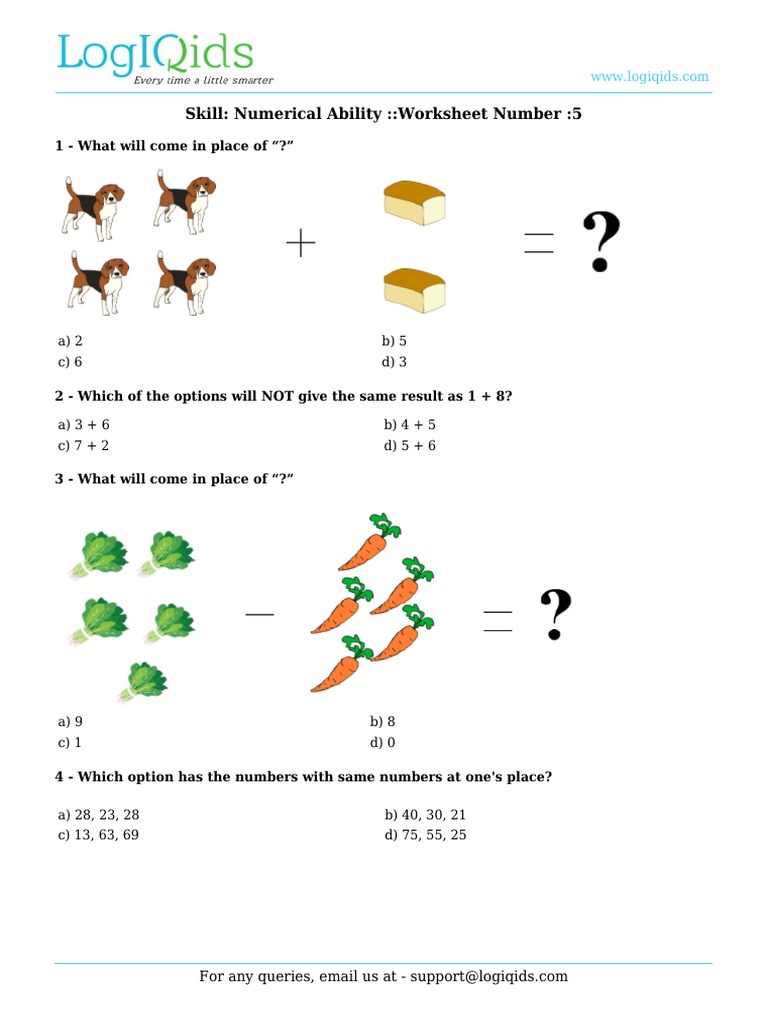 Grade 1 Numerical Ability Worksheet | PDF