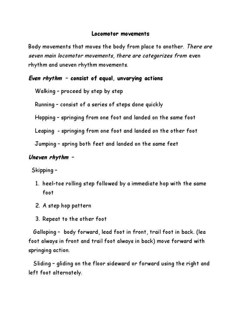 Locomotor and Non-Locomotor | PDF