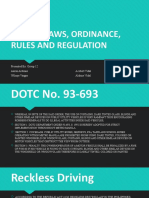 Traffic Laws, Ordinance, Rules and Regulation