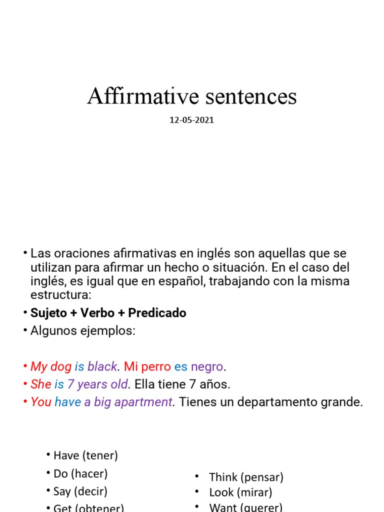 Inglés Básico: Oraciones Afirmativas | PDF