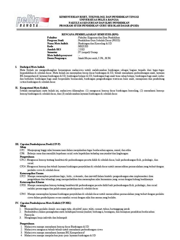 RPS Bimbingan Konseling SD | PDF | Karier & Perkembangan | Seni