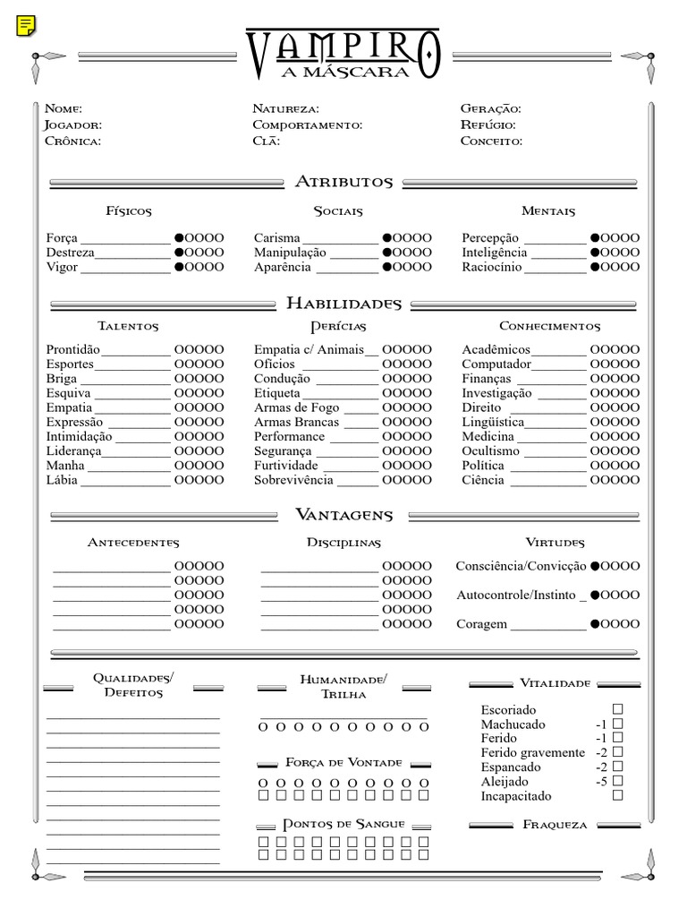 Ficha Editavel Vampiro A Mascara | PDF