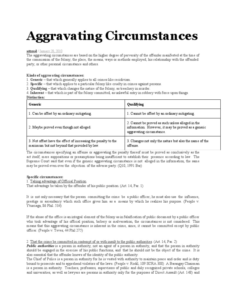 Understanding Aggravating Circumstances | PDF | Crimes | Crime & Violence
