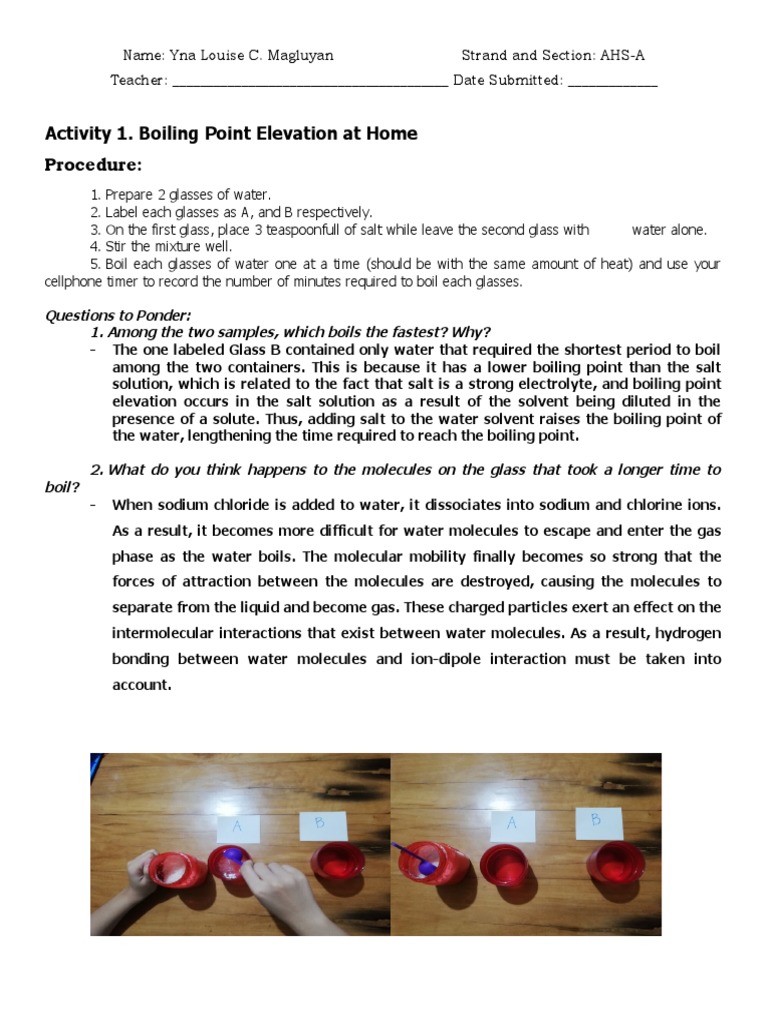 Activity 1. Boiling Point Elevation at Home Procedure | PDF | Solution ...